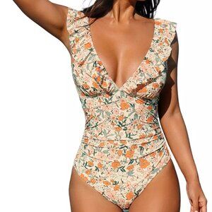 CupShe NEW Women's Ditsy Floral Flutter One Piece Swimsuit Size L #26055